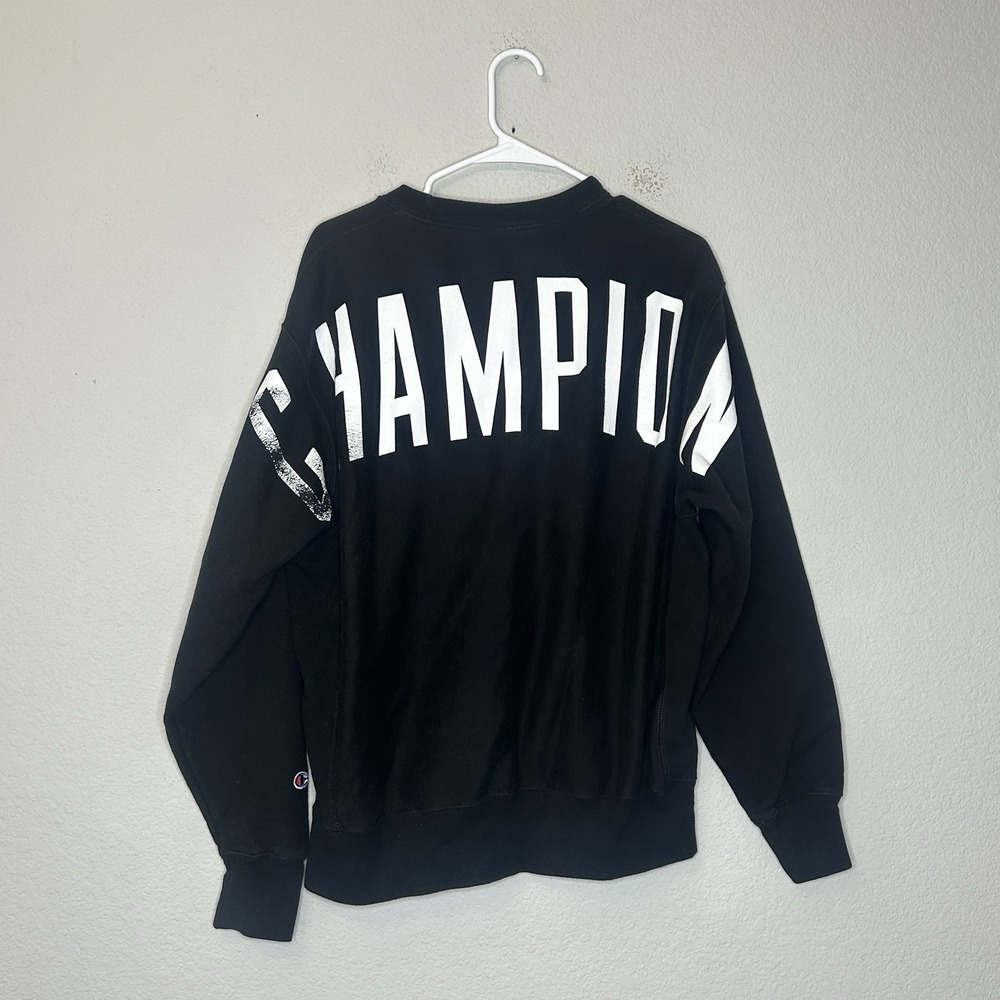 Champion Reverse Weave Back Logo Wrap Crewneck Sweatshirt Size L Black Pullover
